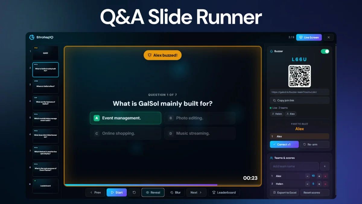 Event Assets — Q&A slide runner